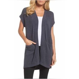 Barefoot Dreams Cozy Chic Ultra Lite Knit Sleeveless Open Front Cardigan Soft